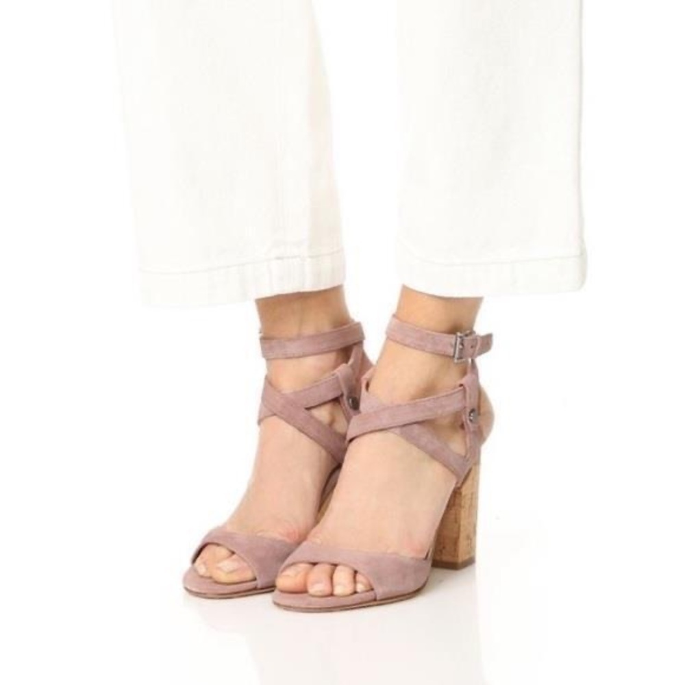 Sigerson Morrison - Paulina Pink Strap Ankle Open Toe Cork Heeled Sandal Size 9